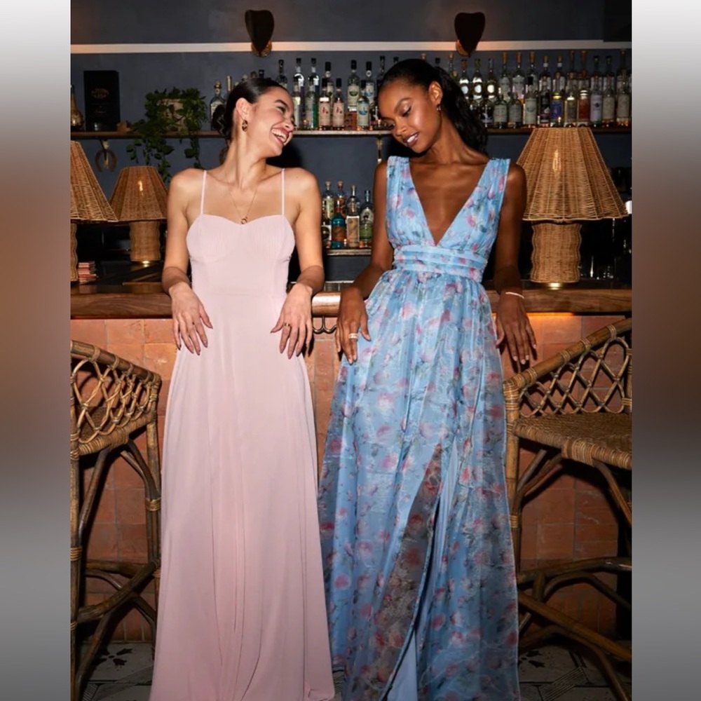 Garden Romance Light Blue Floral Print Organza Maxi Dress